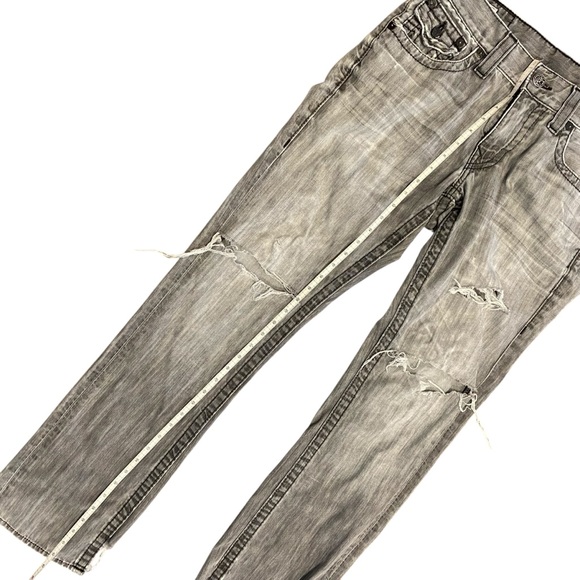 True Religion Ricky Jean Men's Gray Wash Distressed Flap Straight Sz 31‎ Fit 32 - Picture 14 of 16